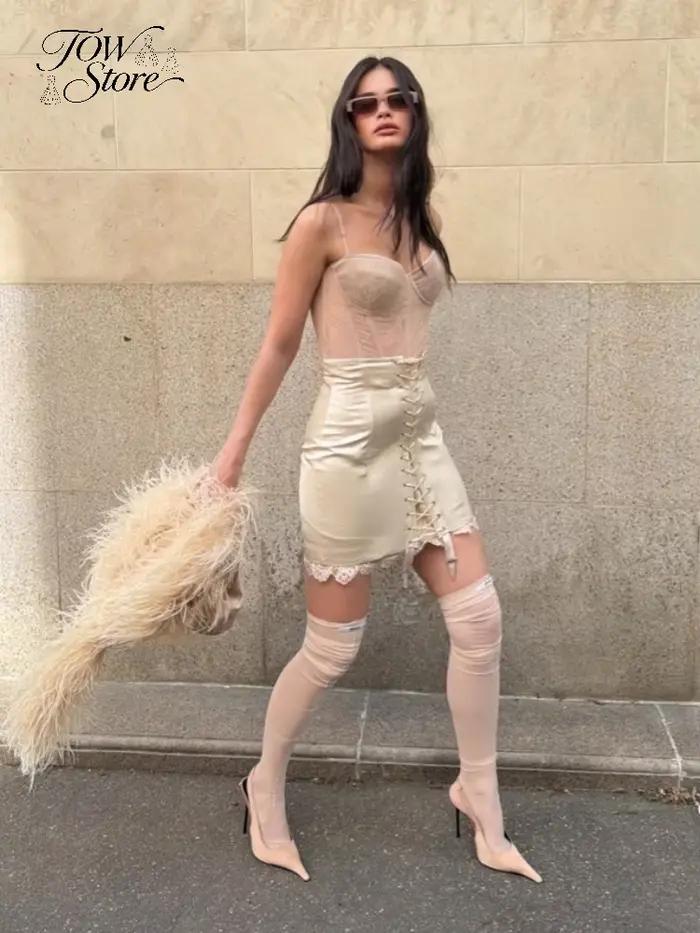 Jupe crayon moulante élégante taille haute pour femme avec ceinture
