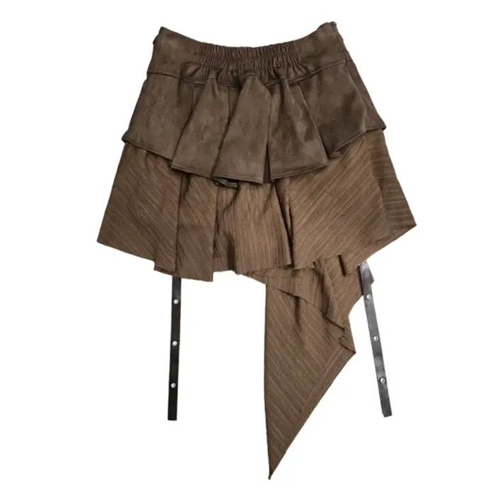 Jupes Courtes Femme Plissées Coupe Trapèze Taille Élastique Irrégulières Vintage Élégantes Épissées Y2K Streetwear Travail Sexy Printemps 2026