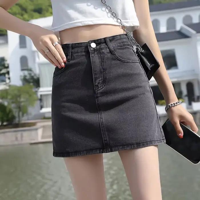 Mini jupe en jean taille haute avec poche pour femme