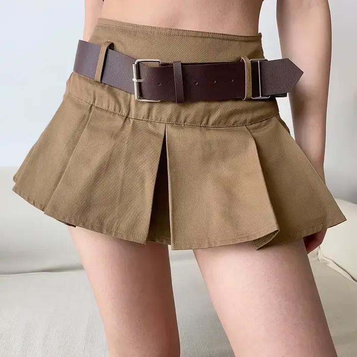 Karrram – Mini jupe plissée marron pour femmes