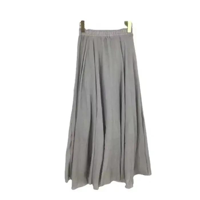 Haute qualité coton lin Maxi jupe femmes décontracté élastique taille