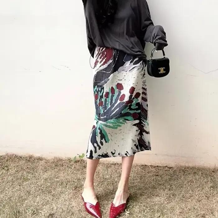 Jupe mi-longue à imprimé floral vintage pour femmes