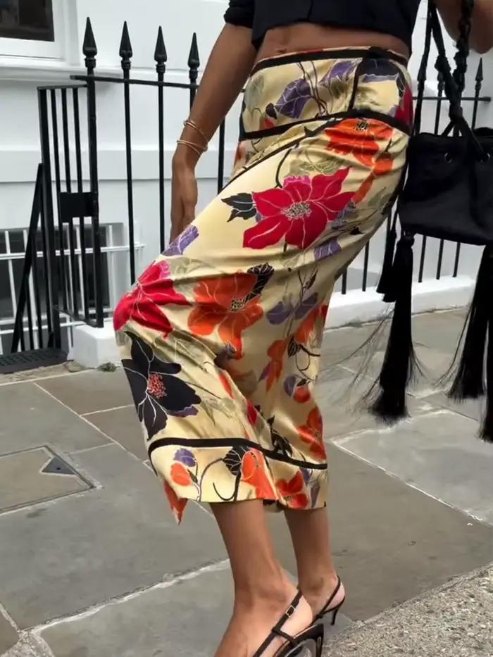 Jupe vintage à imprimé floral pour femme
