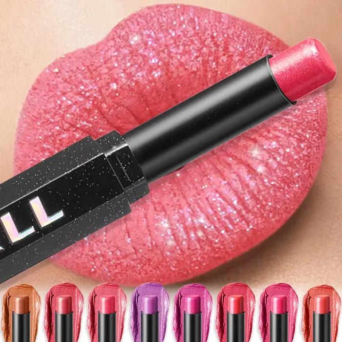 Rouge à lèvres brillant effet diamant, hautement pigmenté, nacré métallique, waterproof, longue tenue, maquillage éclatant et radieux toute la journée