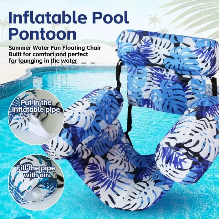 Nouveau Fauteuil de Piscine Gonflable Flottant, Hamac Aquatique, Canapé avec Dossier, Chaise Longue de Plage Portable, Robuste, pour la Détente Estivale en Extérieur