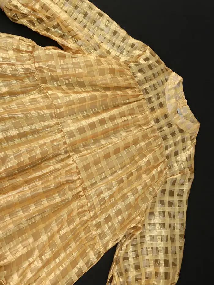 Robe Mi-Longue Élégante à Manches Demi Lanterne pour Femme, Col Rond, Plaid, Décontracté, Travail de Bureau, Soirée, Ligne A, Boule, Quelle que soit la Tenue d'Été