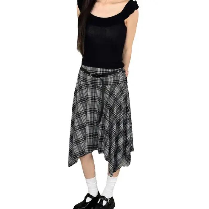 Jupe irrégulière à carreaux rétro pour femmes, bloc de couleurs, taille haute, plissée, amincissante, ligne a, robe mi-longue, nouvelle mode 2025