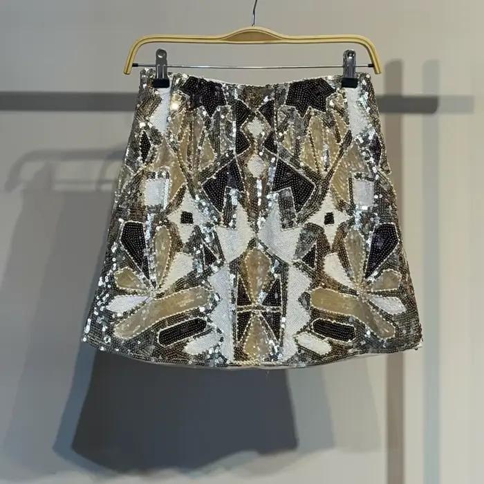 Y2k – jupe Chic géométrique à blocs de couleurs, jupe à paillettes perlées, jupe crayon pour femmes, jupe de danse à la mode, vêtements de club de fête