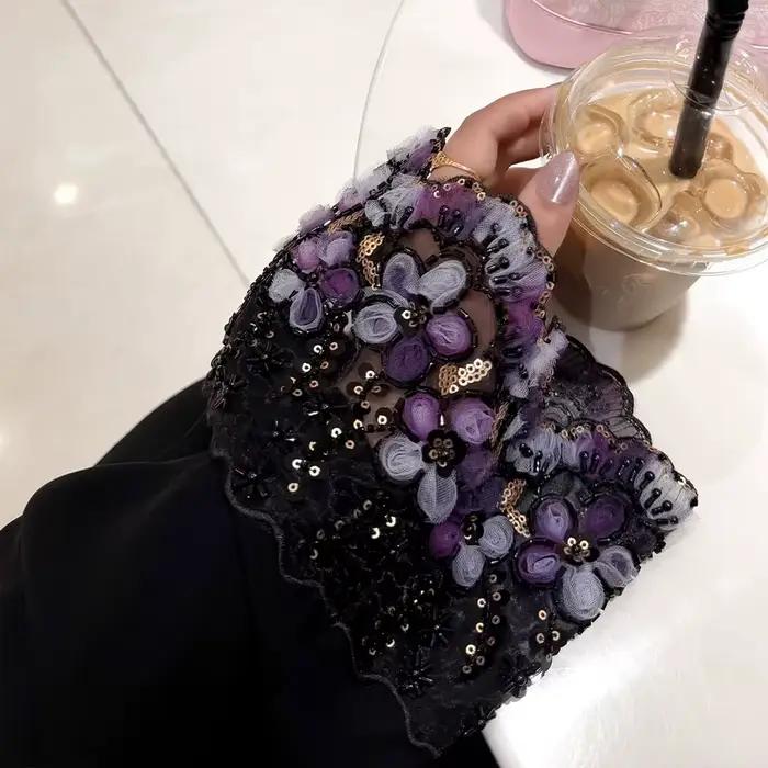Robes pour femmes musulmanes, dentelle florale, perles, jalabiya, Eid, Maroc, kaftan, Islam, vestidos largos, robe longue arabe, Dubai, abaya, ensemble hijab