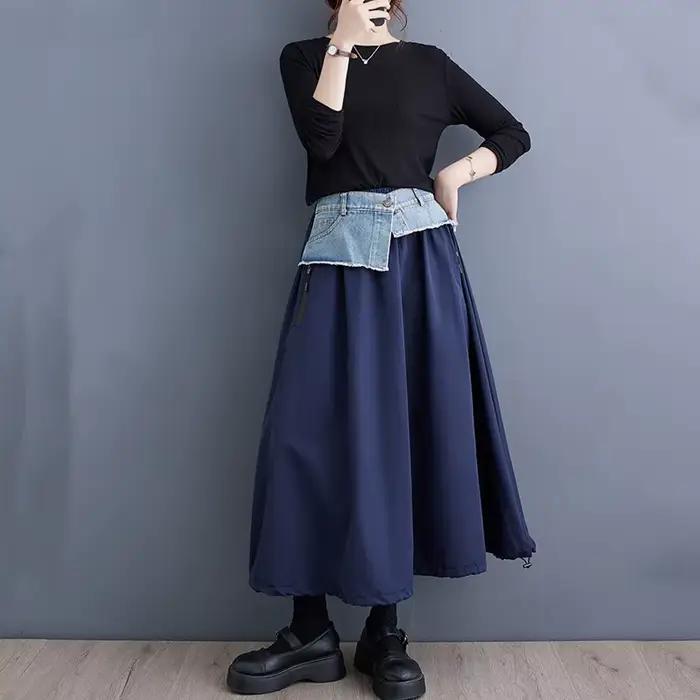 Surdimensionné vintage élastique taille haute printemps automne décontracté ample longue pour femme denim jupes femmes 2025 jupe vêtements