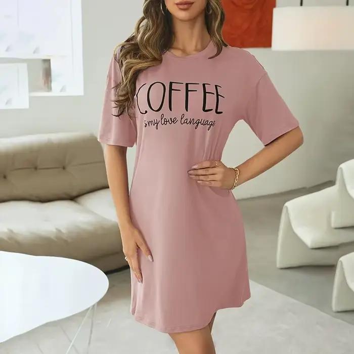 Lait soie chemise de nuit femmes chemise de nuit à manches courtes Cartoon chemises de nuit doux