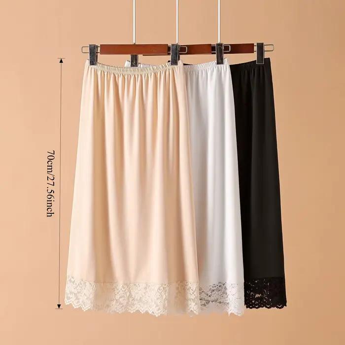 Jupon en dentelle anti-transparence, coupe trapèze mi-longue, doublure anti-frottement pour femme, 70 cm/27,56 pouces de long