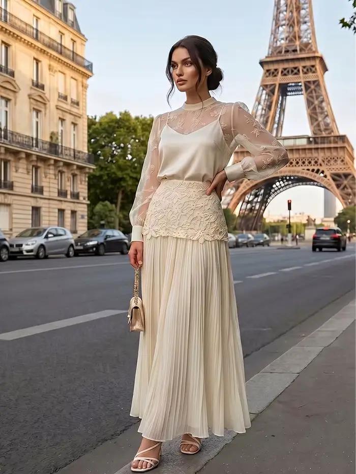 Jupe longue en dentelle crochetée bohème HH pour femme