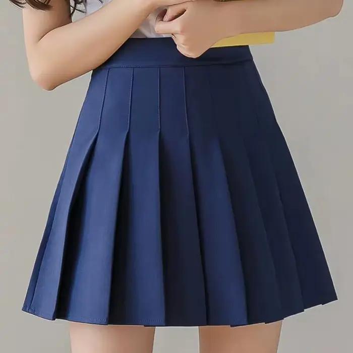 Jupe plissée taille haute style preppy pour femmes