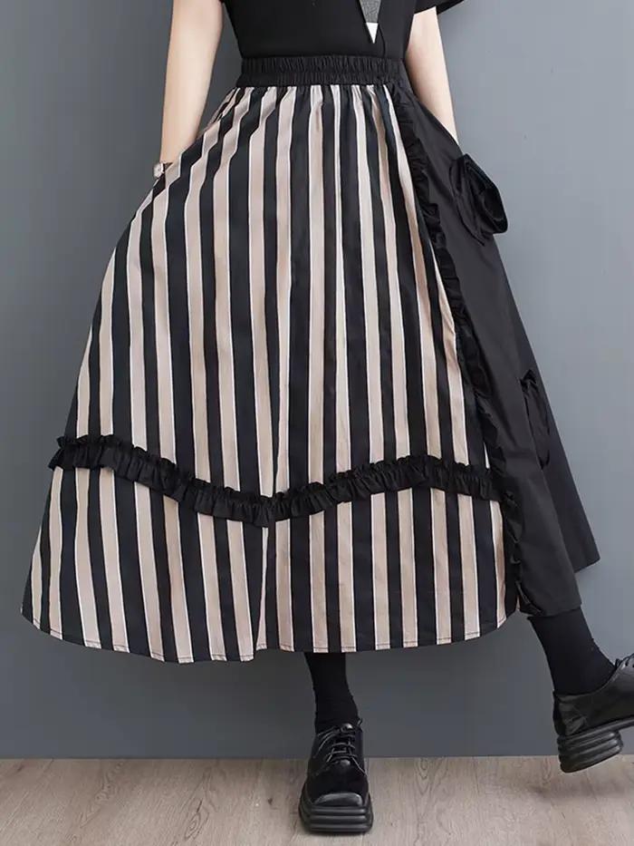 Jupe longue décontractée à rayures et motifs floraux pour femme