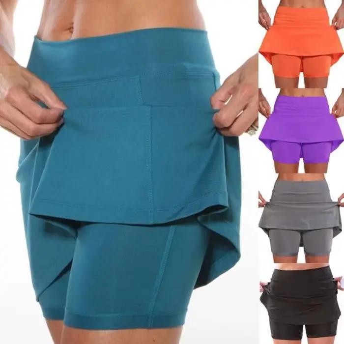 Fitness sport jupe short taille haute décontractée course Tennis Golf Shorts couleur unie Anti-exposition jupe-short