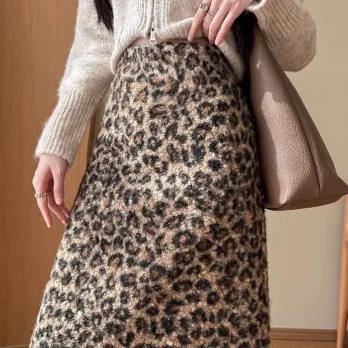 Jupe midi léopard taille haute bywindto pour femmes printemps été amincissante et tendance à offrir pour bureau-dame