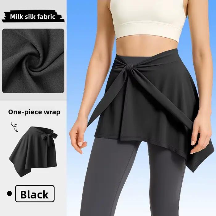 Jupe de sport unie pour femme avec nœud, style cache-hanches, pour yoga, tennis, course à pied, cyclisme et gym