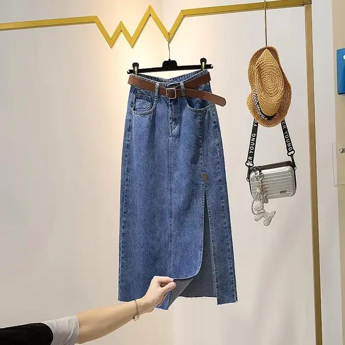 Soldes Exceptionnelles : Jupe en Jean Brodé Taille Haute pour Femme
