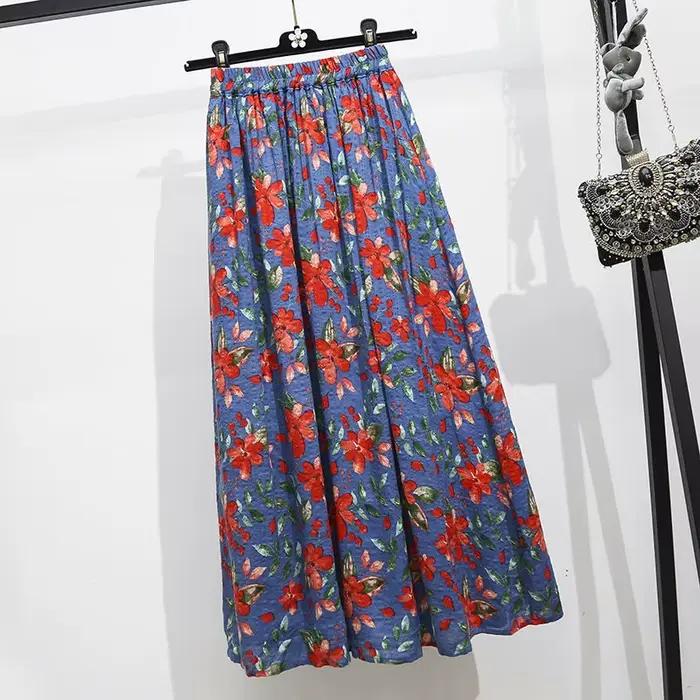 Jupe élastique imprimée bohème à fleurs pour femme