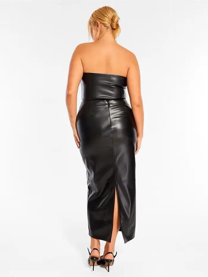 Jupe midi élégante pour femme grande taille en similicuir mat