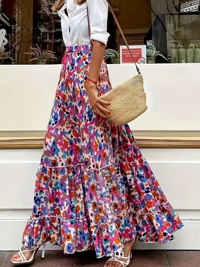 Femmes imprimer jupe longue mode Vintage jupes amples dame décontracté élégant Boho plage vacances