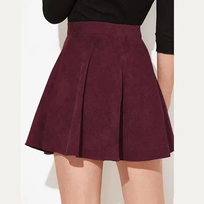 Jupe moelleuse femme élégante boutonnage polyester velours côtelé mini haut plissé automne hiver occassions spéciales