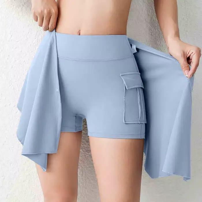 Ensemble de jupe de hanche à rideau de fesses personnalisé Pilates pour femmes; pantalons de yoga de fitness de sport anti-embarras à la mode pour le printemps a