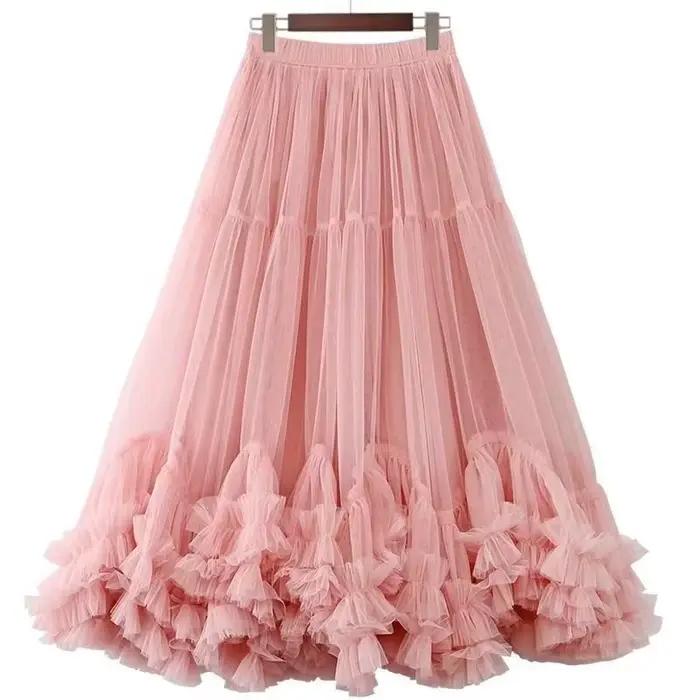 Jupe évasée oversize en maille avec volants style coréen pour mariage et occasions spéciales junior femmes printemps été polyvalente
