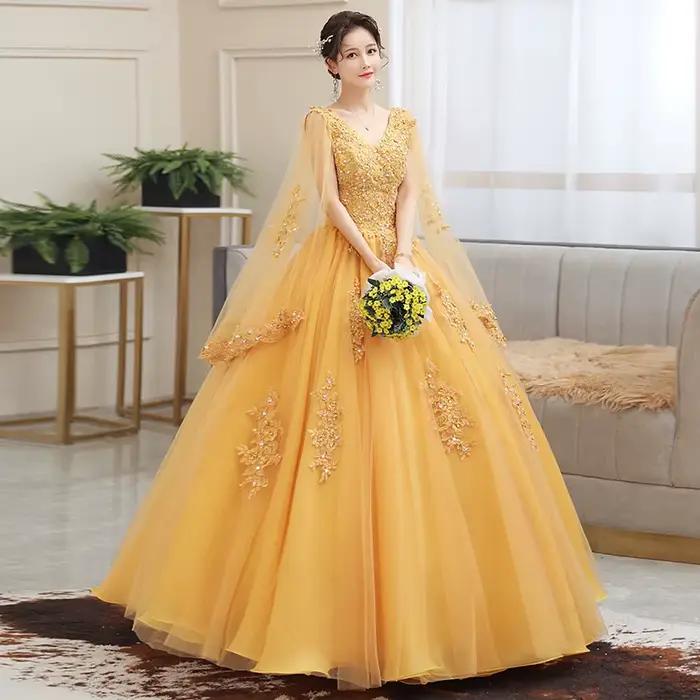 Robe longue dorée pour femme, tenue de Rh, de soirée ou de spectacle