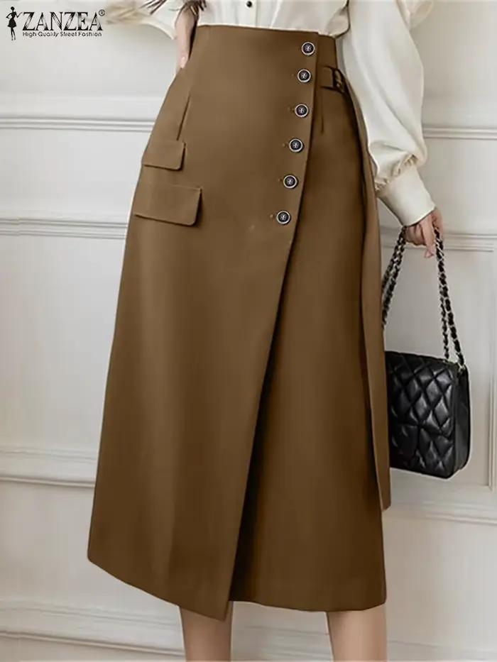 ZANZEA femmes automne longues Jupes Faldas Saia élégant bureau dame