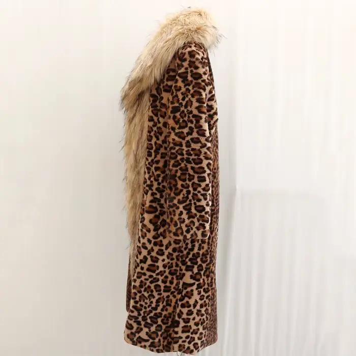 Manteau Long en fausse fourrure léopard pour femme, Cardigan épais en fausse fourrure de renard, col de luxe, veste longue, pardessus chaud et moelleux, hiver