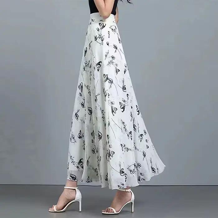 Jupe longue taille haute en mousseline de soie pour femme