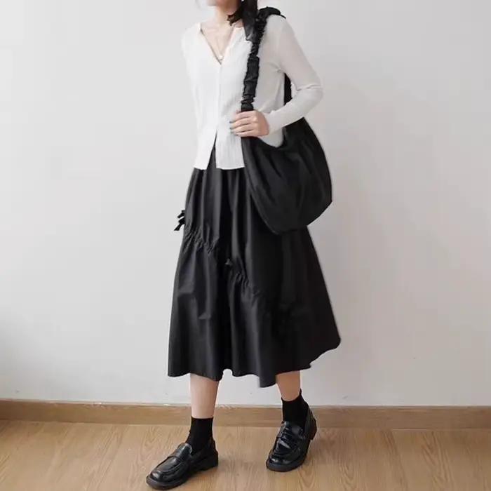 Jupe midi blanche à nœud papillon taille haute pour filles