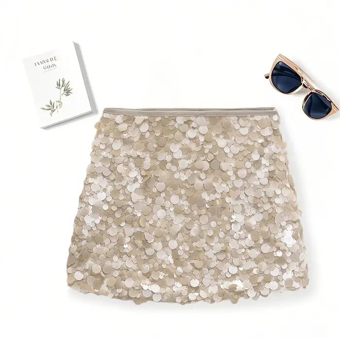 Mini jupe à paillettes Y2K pour femmes, silhouette cintrée, clubwear, soirée et plage été 2025