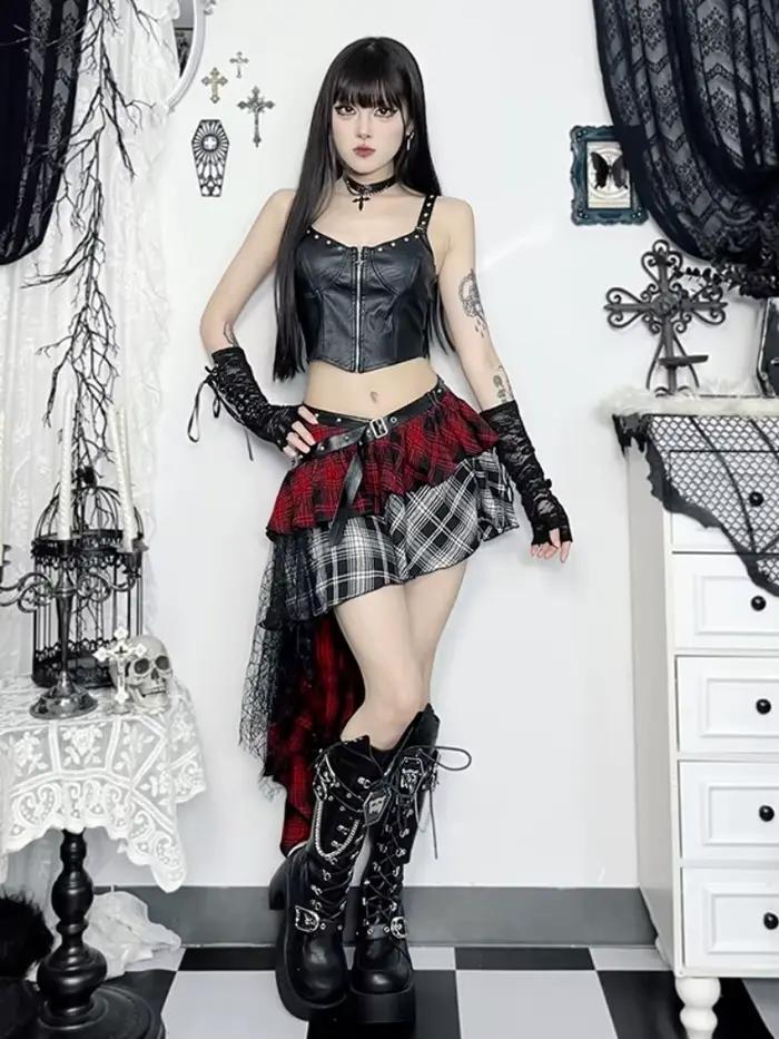 Jupe trapèze gothique taille haute pour femmes