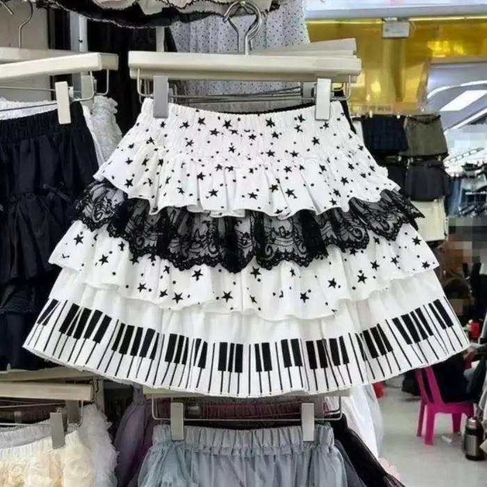 Jupe mi-longue japonaise Kawaii Vintage pour femmes, style Y2K Punk Subculture, mini-jupe à volants, taille haute, coupe trapèze, pour la rue, le quotidien et les fêtes