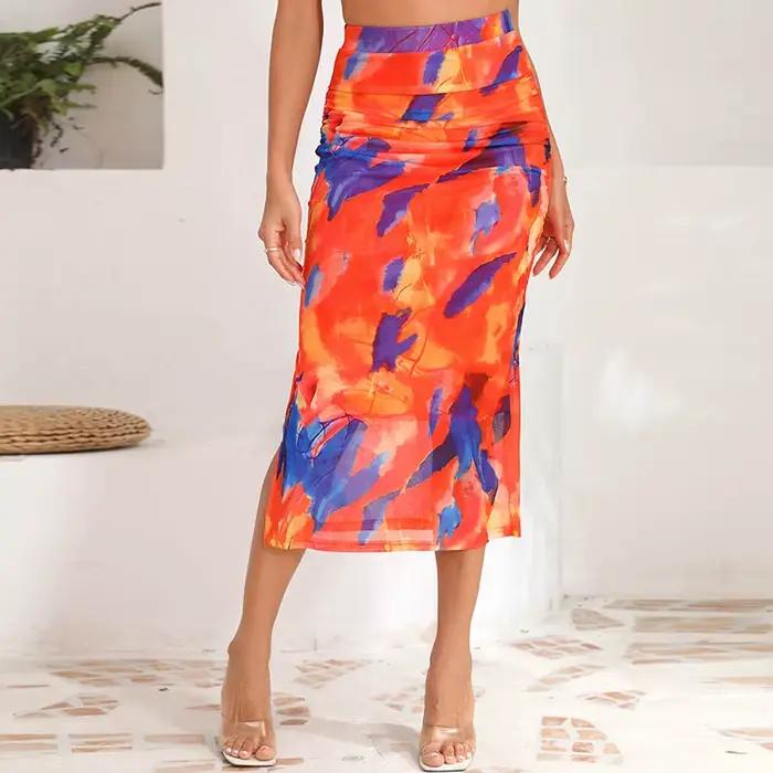 Jupe midi pour femme avec imprimé résille sexy