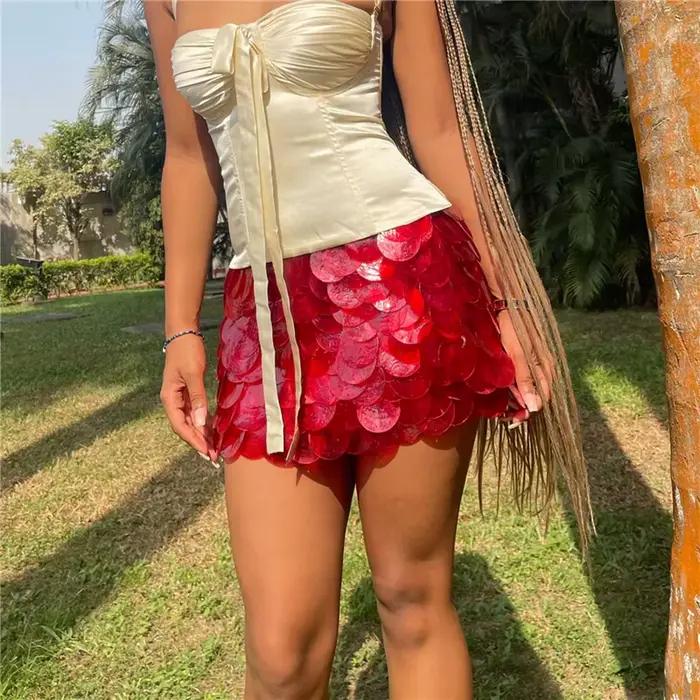Chic fille fête Rave paillettes Mini jupes femmes Sexy taille basse