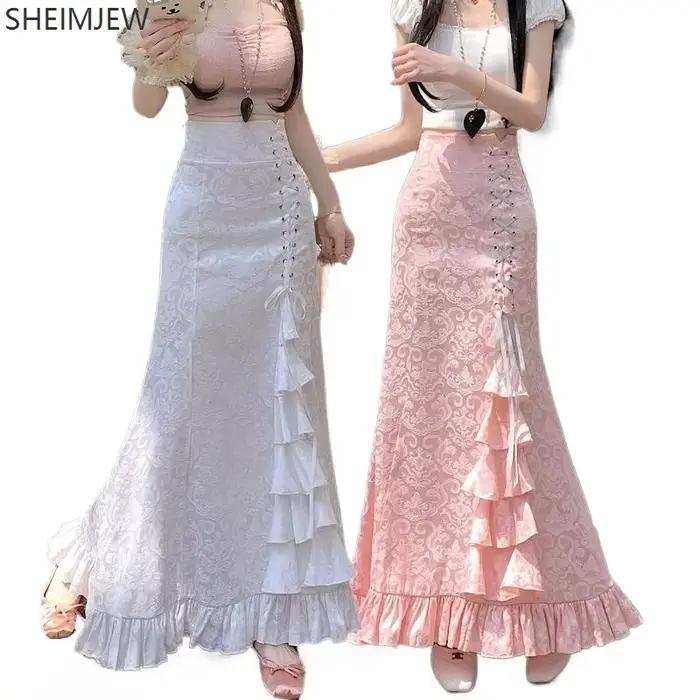 Jupe femme Style rétro jeu de rôle cour victorienne robe sirène longue Sexy à volants mince queue de poisson dentelle