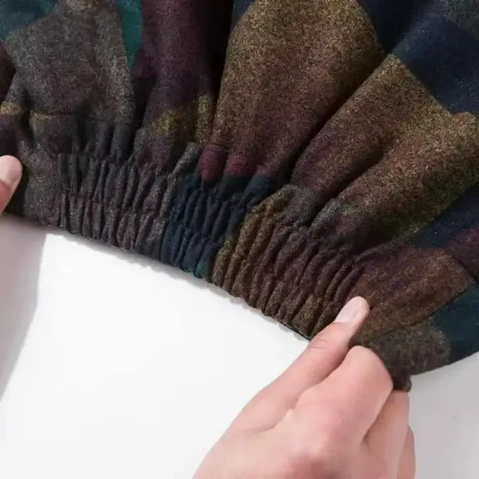 Jupe trapèze longue mi-longue en laine à carreaux taille haute pour femme