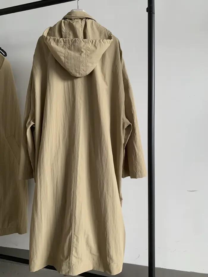 Veste mi-longue à capuche pour femme, Trench-Coat Long à manches longues, coupe ample, fermeture éclair, pour l'automne et l'hiver