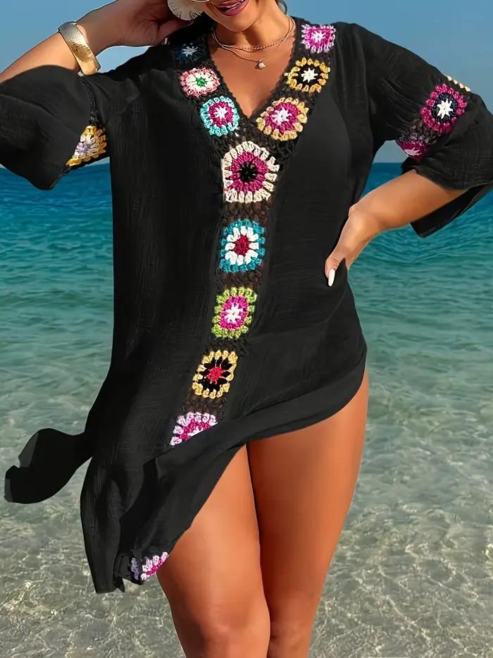 Robe tunique enveloppante MOXDO pour femmes : style plage et vacances, décontractée et tendance, col en V, tricotée, parfaite pour la plage