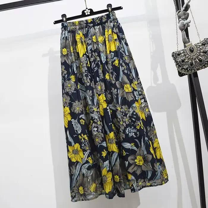 Jupe élastique imprimée bohème à fleurs pour femme
