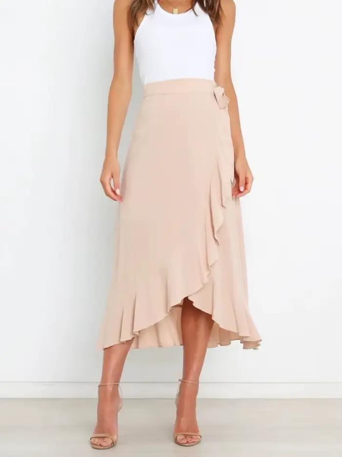 Longue jupe en mousseline de soie rose pour femmes