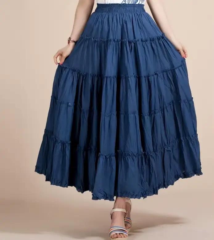 Jupe longue en lin et coton pour femmes, vintage, taille élastique, style Boho, maxi, nouvelle collection été