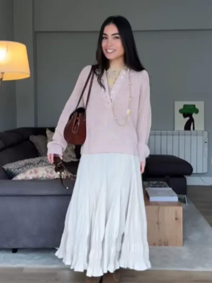 Jupe mi-longue HH Taille Haute Coupe Evasée Style Streetwear Fermeture Éclair Latérale Pour Femmes Occasions Spéciales Printemps