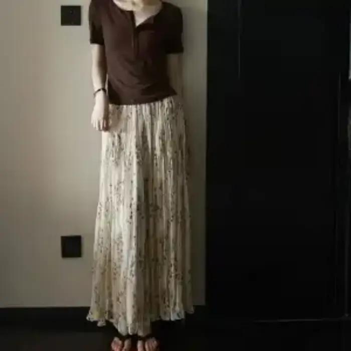 Jupe longue plissée vintage à imprimé léopard pour femme