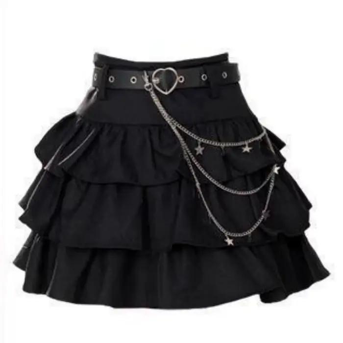 Jupe courte noire en jean à volants pour femme