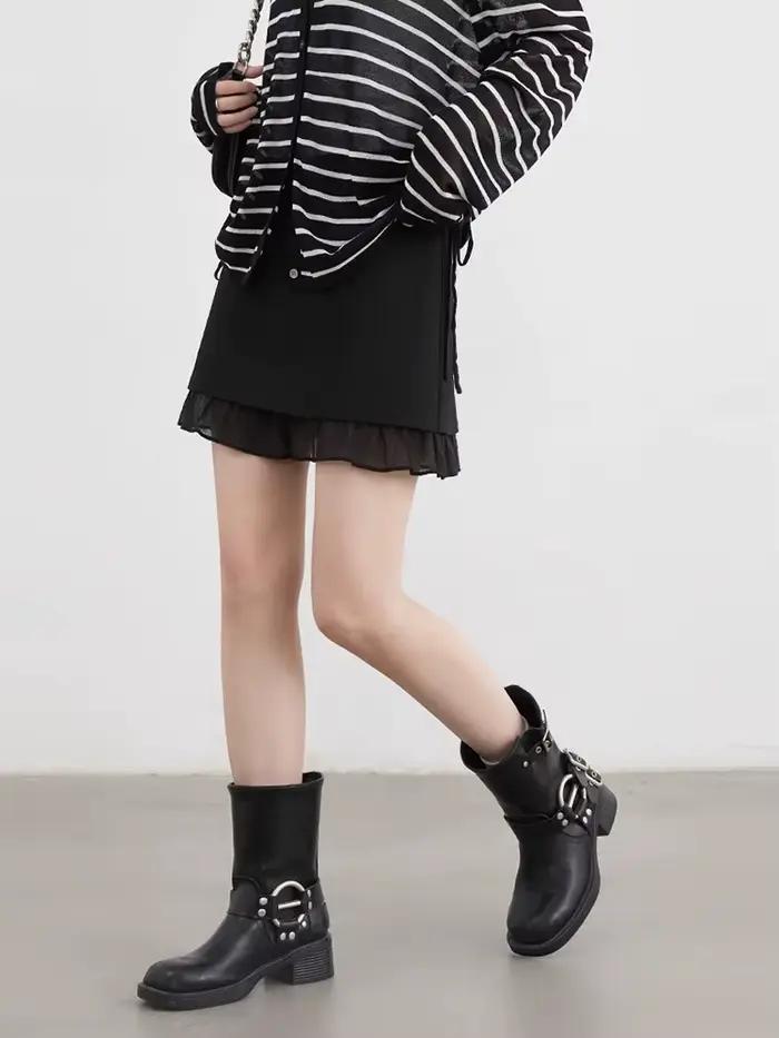 CHIC VEN mode femmes jupes solide mince décontracté nouvelle ligne a à volants hanche femme jupe courte épissage printemps automne 2025